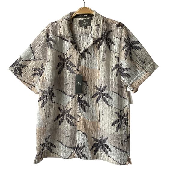 Saints Studio Tropical Crochet Shirt Men L Ombre Gray Beach Open Knit Beach NWT - Picture 1 of 8